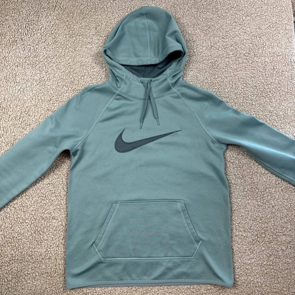 Nike Therma Dri Fit Hoodie Women S Teal Swoosh Pullover Fleece Sweatshirt Logo